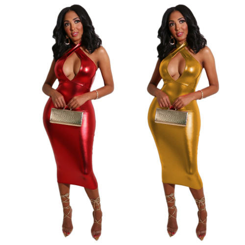 New Design Bodycon Glitter Backless Dress Low-Cut Sexy Clubwear C2051