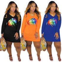 Newest Long Sleeves Lip Printing Dress For Daily Wear SY8377