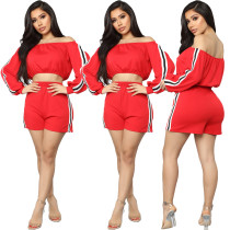 Red Off Shoulder Tops+Shorts Women Sets T3310H Red Off Shoulder Tops+Shorts Women Sets T3310H