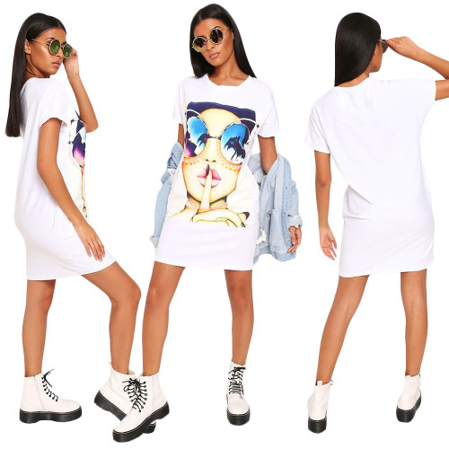 Leisure Short Sleeves T-Shirt Women Printing Wrap Dress SN3634