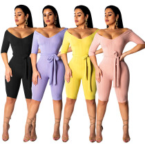 Slim Bodycon V Collar Short Jumpsuit For Wholesale SN3519