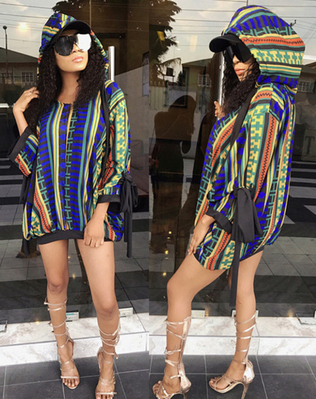 Loose Women Colorful Hooded Long Sleeevs Top LA3067