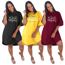 Wholesale Price Women Half Sleeves Letters Printing Dress H1202