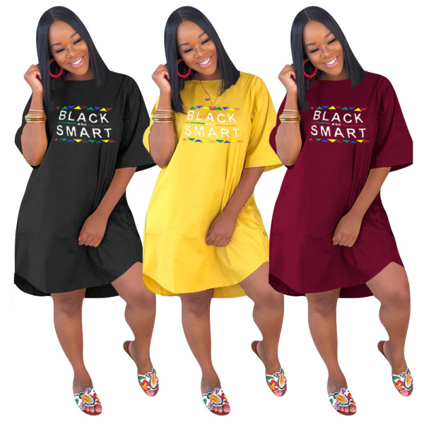 Wholesale Price Women Half Sleeves Letters Printing Dress H1202