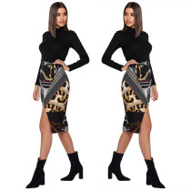Wholesale Price Bodycon Printing Split Skirt LS6234