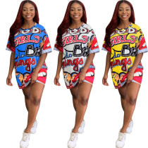 Casual Short Sleeves Women T-Shirt Letters Printing Loose Dress HM5250 Casual Short Sleeves Women T-Shirt Letters Printing Loose Dress HM5250