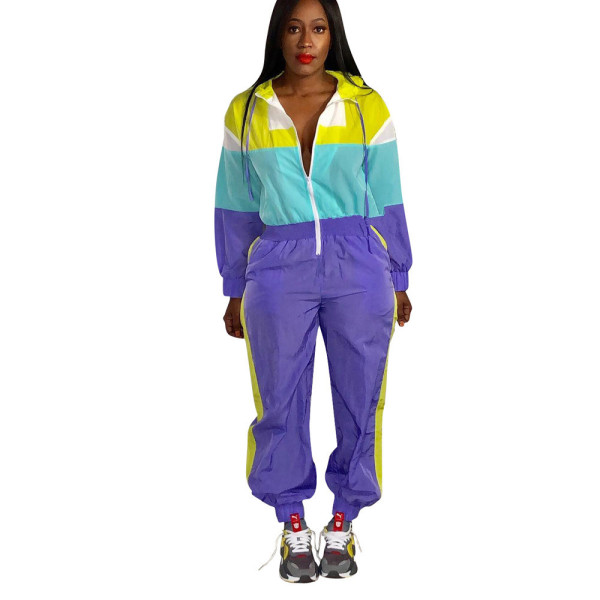 Hot Sale Zip Up Color Block Jumpsuit For Sport DN8210