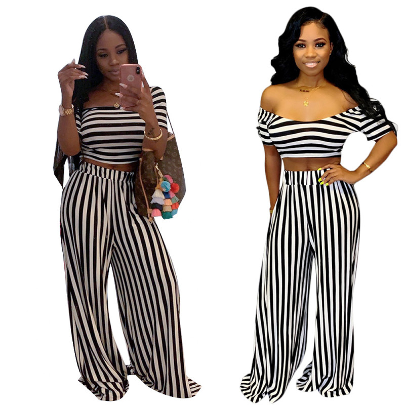 Cheap Summer Classic Striped 2 Pieces Casual Outfits SN3637