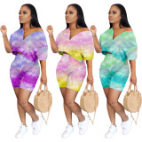 Sexy women's tie-dye strapless two-piece suit ZH5191