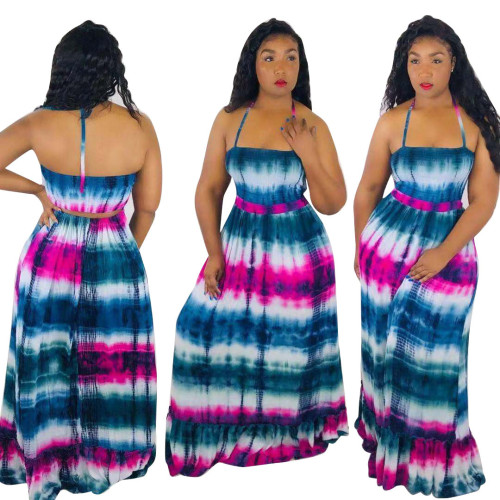 Wholesale Elegant Printing Condole Belt Maxi Dress R6158