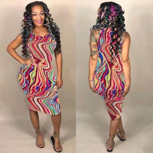 Sexy printed tight dress one-step skirt FA7008