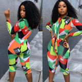 Hot Bodycon Long Sleeves Color Patchwork Mid Jumpsuit HR8056