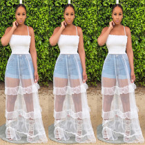 Fashion Mesh Patchwork Spaghetti Strap Pleated Top S6155