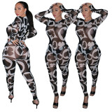 Sexy Perspective Printed Long Sleves Jumpsuit YY5187
