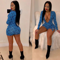 Deep V Neck Long Sleeves Romper Shorts AMM8105