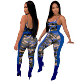 Camouflage Patchwork Belted Spaghetti Strap Jumpsuit ML7173