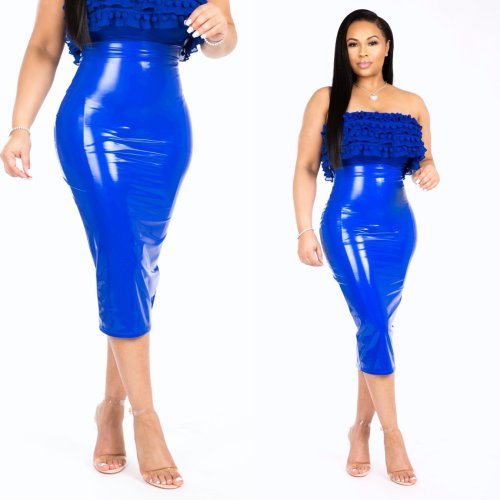Newest Pure Color Bodycon PU Leather Skirt LD8287