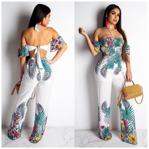 Women Printing Strapless Wide Leg Jumpsuits ORY5085