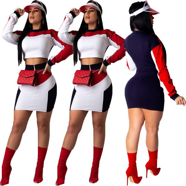 Color Block Two Pieces Mini Skirts Sets T3309H