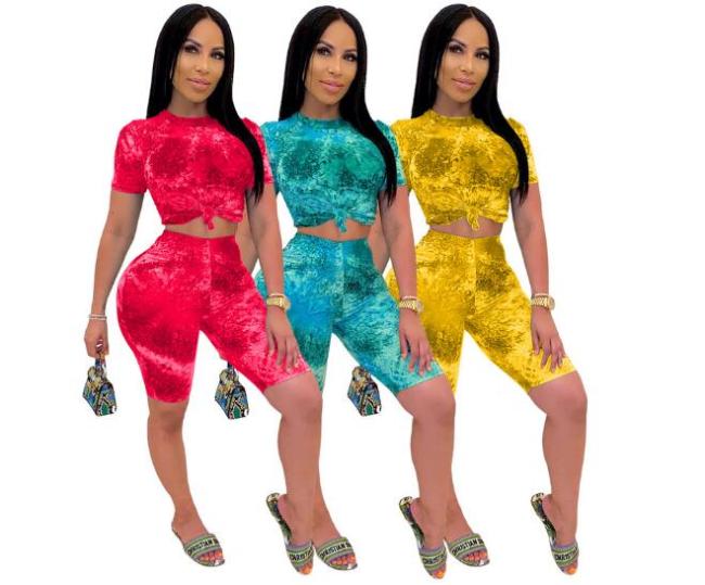 Fashion casual tie-dye printed shorts suit two piece set TY1825