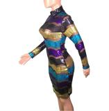 Sexy Mesh Striped Sequin Bodycon Dress BS-1020