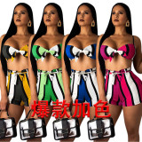 Bra Tops Striped Mini Shorts Sexy Club Sets MD156