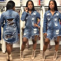 Long torn denim jacket in hole CJ6377