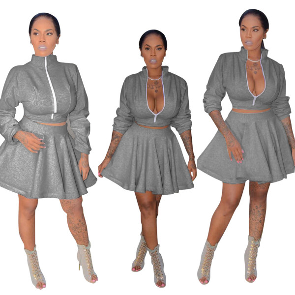 Winter Leisure Suits Zipper Hoodie Lantern Short Skirts DN8194