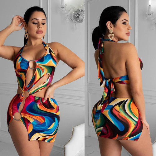 Stylish Colorful Swimming Hollow Out Sexy Bandage Dress BBN042