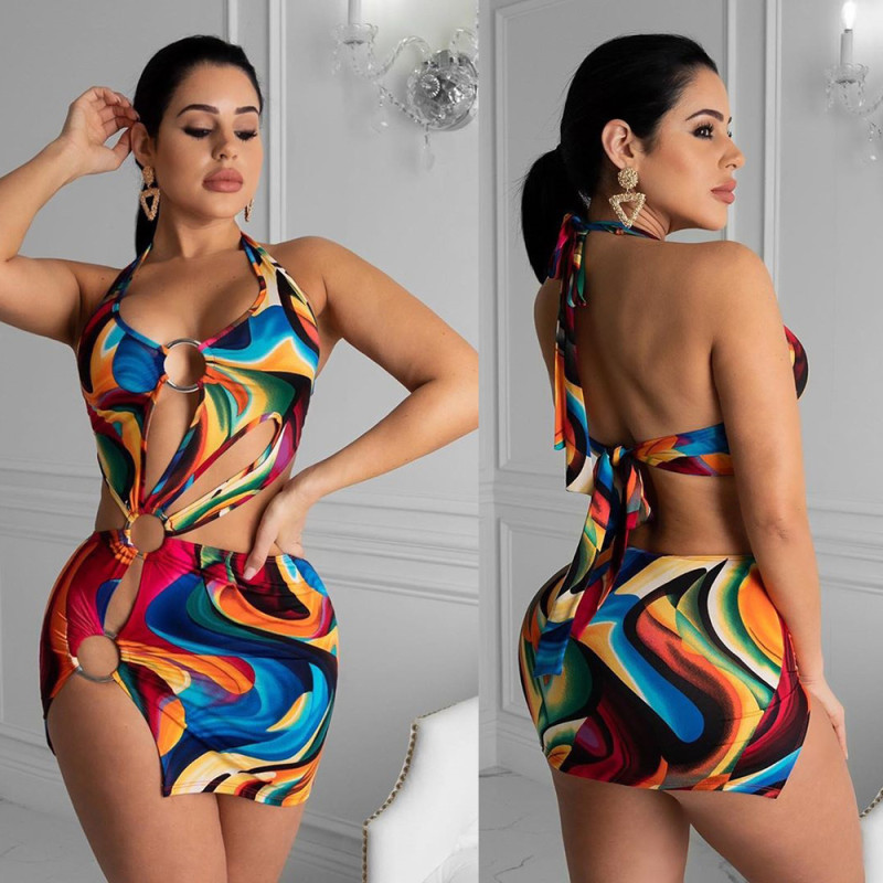 Stylish Colorful Swimming Hollow Out Sexy Bandage Dress BBN042