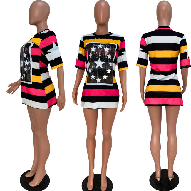 Multicolor Striped T Shirt Dress AMM8108
