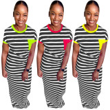 Striped Fashion Women Short Sleeves Casual Dress QQM3817