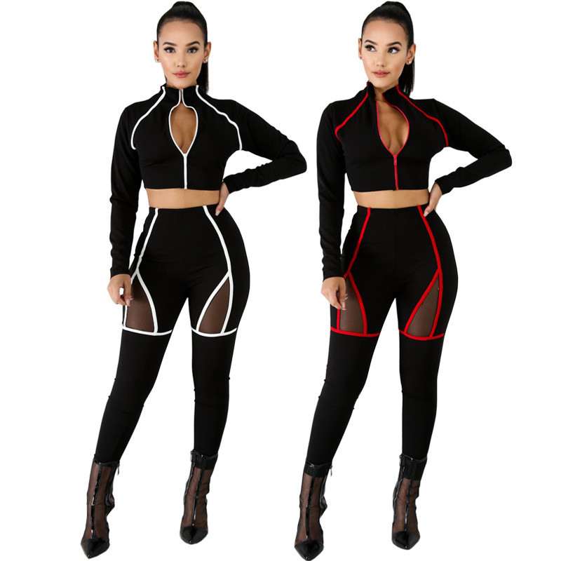Sexy Crop Tops Skinny Mesh Pants Sports Outfits CCY8004