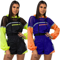 Patchwork Mesh Short Sports Sets Outfits QZ5241
