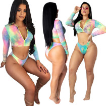 Latest Gradient Swimsuit Long Sleeve Top Bodycon Panty QQM3677