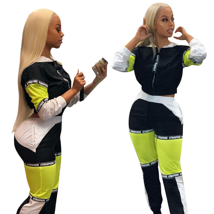 Patchwork Two Pieces Sets Sports Outfits F8183