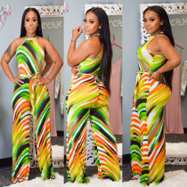 Latest Printing Zipper Sleeveless Jumpsuit With Belt T3362H