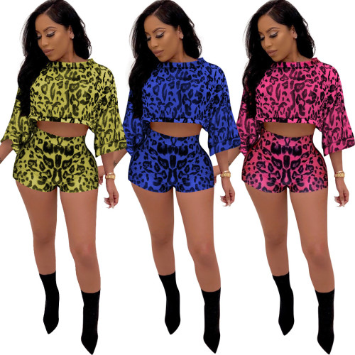 Summer Women Printing Suits Loose Top Bodycon Shorts QQM3699