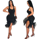 New Design Women Mesh Patchwork Tank style Black Dress YYZ922
