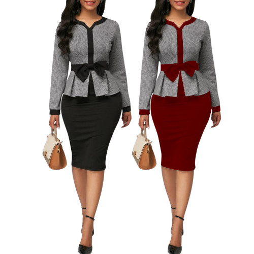 Trendy Women Workday Long Sleeves Knee Length Dress FLS051