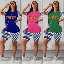 Trendy Plaid Suits Letters Print T-Shirt Sport Shorts KK8057 Trendy Plaid Suits Letters Print T-Shirt Sport Shorts KK8057