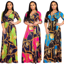 Casual Colorful Print Chiffon Maxi Long Dress TRS913