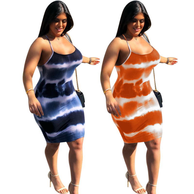 Slim Bodycon Ladies Printing Spaghetti Strap Dresses KK8030