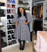 Plus Size Irregular Ruffle Sleeves Stripe Dress HSY1843