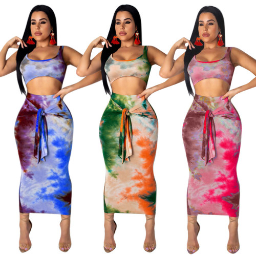Fashion Printing Lady Suits Tank Top Bodycon Skirt SN3515