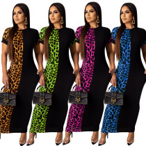 Fashion Leopard Printing Patchwork Ankle Length Dress QQM3834 Fashion Leopard Printing Patchwork Ankle Length Dress QQM3834