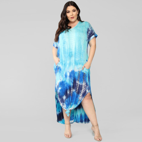 Tie-dyed printed straight tube loose large size dress OSS19308