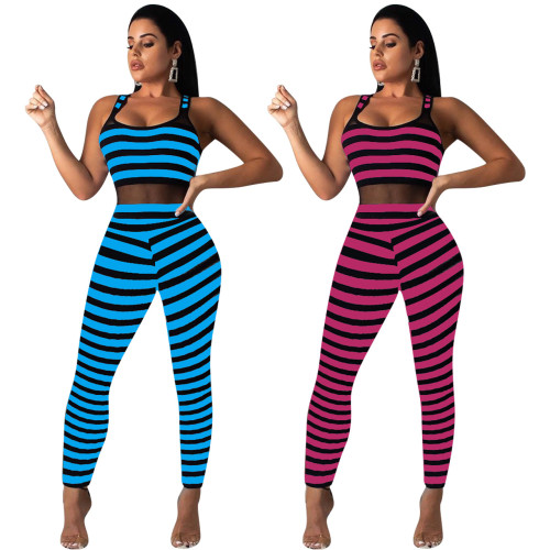 New Arrival Sleeveless Polyester Stripe Bodycon Jumpsuit ED8108