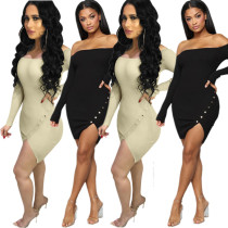 Bodycon Irregular Ribber Off Shoulder Mini Dress DN8186