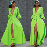 New Design Ladies Button Down Green Maxi Dress MTY6206